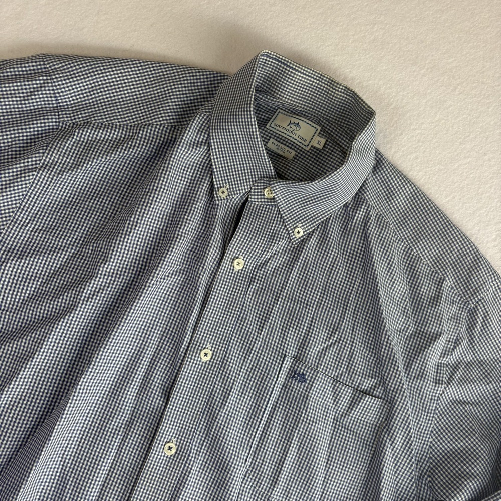 Southern Tide Mens XL Classic Fit Gingham Button Down Shirt Blue White Cotton
